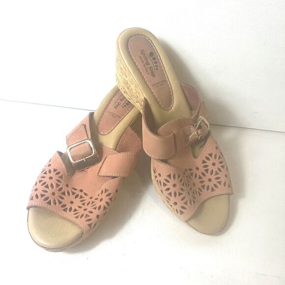 Spring Step Sandals Women's EU 40 US 9.5 Wedge Blush Cutout Leather Slip On Mule - Picture 3 of 11